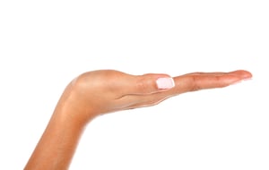 Human hand extended to display something - isolated over a white background